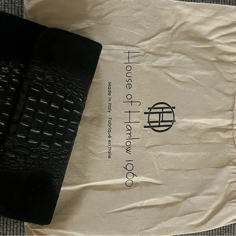 House of Harlow 1960 Black Croc-Embossed Clutch  with gold chain strap nwt